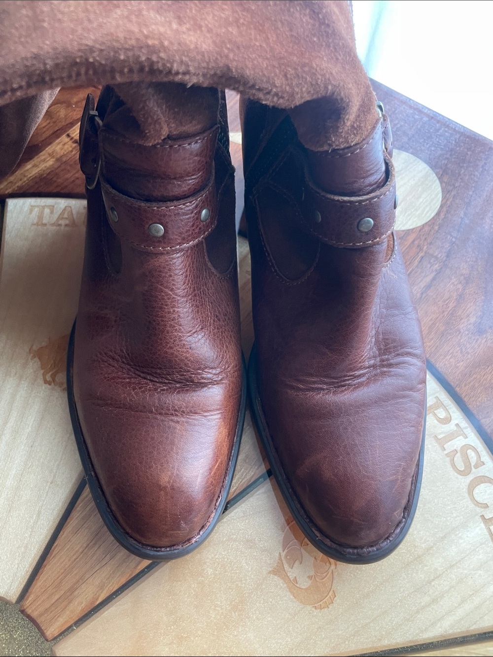 Born Alize Wide Calf Knee High Double Zip Brown Leather Suede Western Riding - Picture 11 of 11